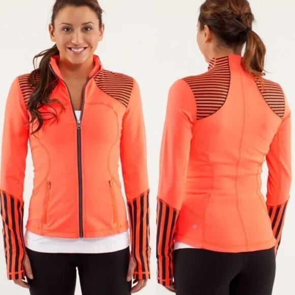lululemon athletica Jackets & Blazers - Lululemon Full Zip Forme Jacket Black Orange Size 8 stripe thumb hole running